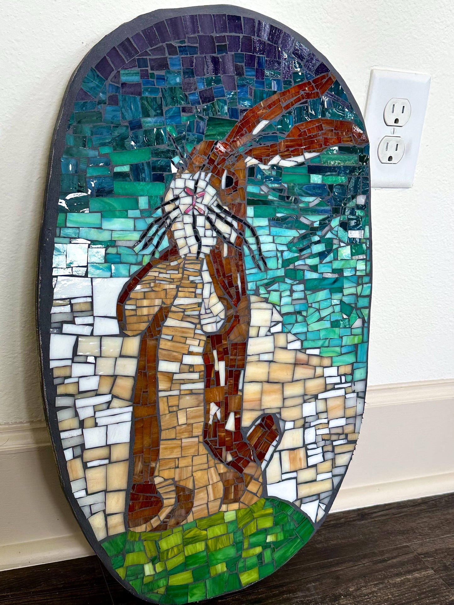 Velveteen Rabbit mosaic wall hanging - children's nursery stained glass bunny art