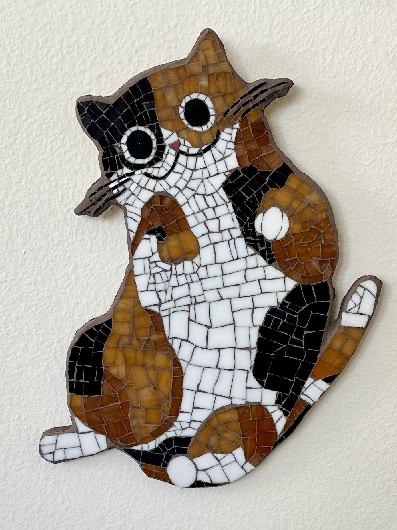 Calico cat wall art - stained glass mosaic home decor