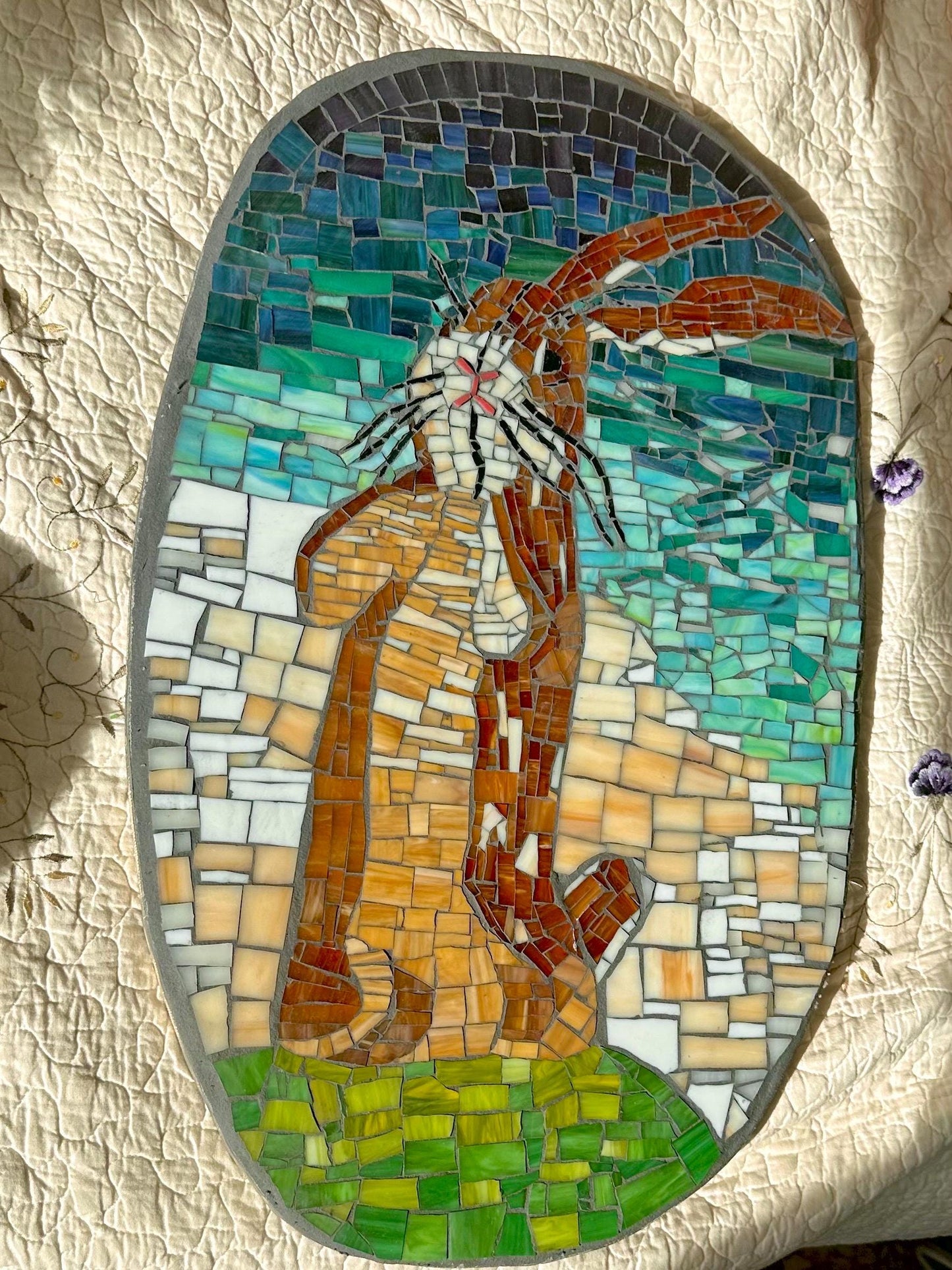 Velveteen Rabbit mosaic wall hanging - children's nursery stained glass bunny art