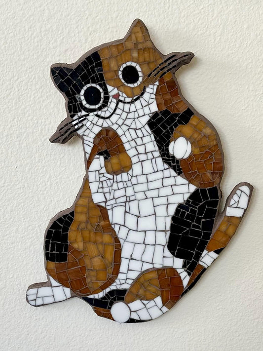 Calico cat wall art - stained glass mosaic home decor
