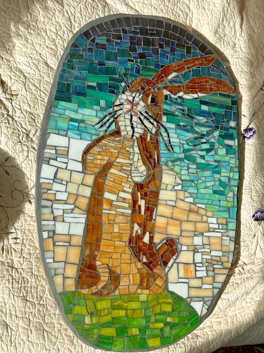 Velveteen Rabbit mosaic wall hanging - children's nursery stained glass bunny art